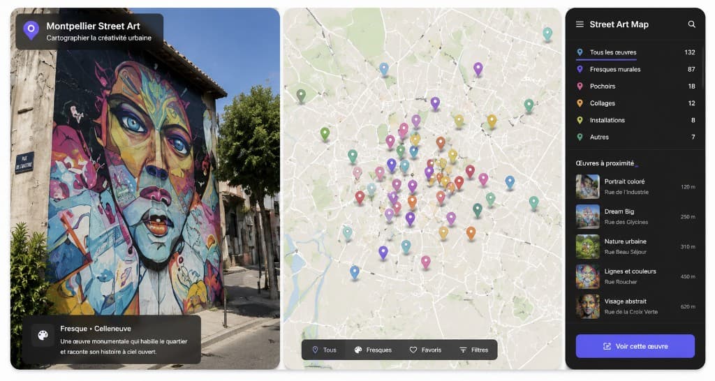 Vision du projet Montpellier Street Art : une carte pour localiser et raconter les œuvres urbaines.