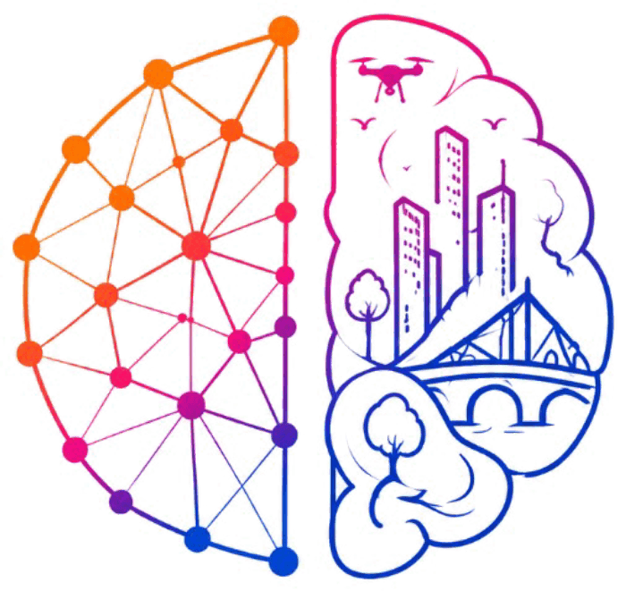 Symbole de Perspectives : un cerveau formé d'un réseau de points et d'un paysage urbain dessiné à la main.